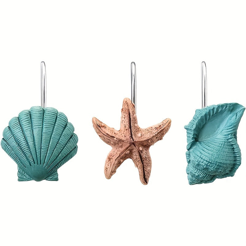 12 шт. Декоративные крючки в виде морских ракушек синего и зеленого цвета для колец шторки для душа - Аксессуары для ванной