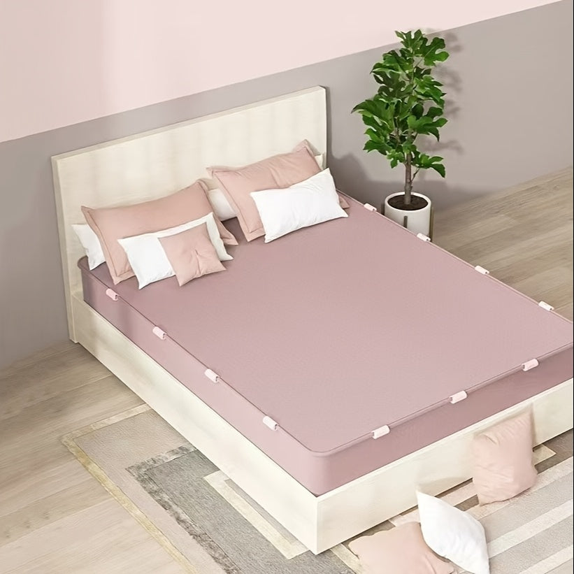 Pack of 10 Pink Bed Sheet Straps Elastic Woven Fabric Clips for Secure Bedding