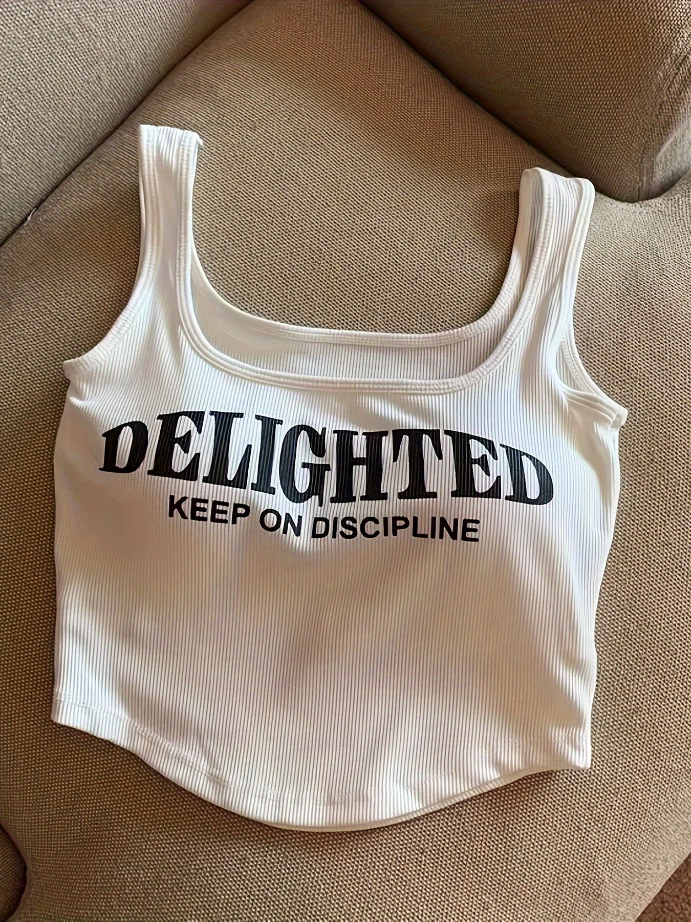 Women's 3-Pack Crop Tank Tops with Built-In Pads and Alphabet Print for Teens