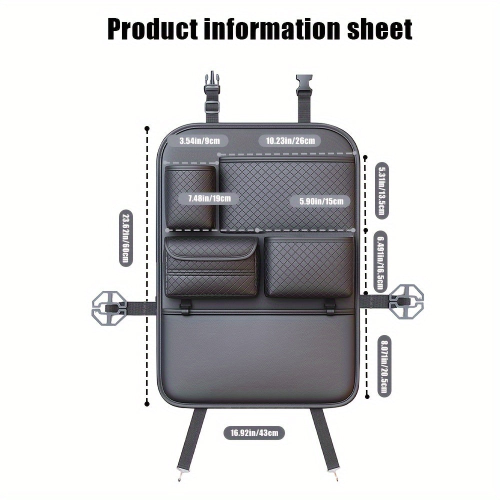 Organizador de respaldo para asiento de coche de cuero sintético negro con múltiples compartimentos de almacenamiento