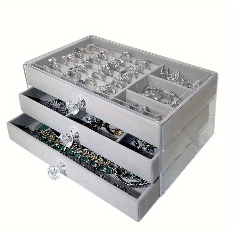 Jewelry Organizer with Three Layers for Earrings Necklaces and Rings Transparent Design