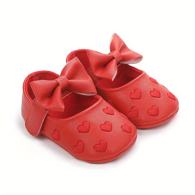 Baby Toddler Girls Shoes 0-1 Year All-Season Non-Slip Breathable PU with Bow