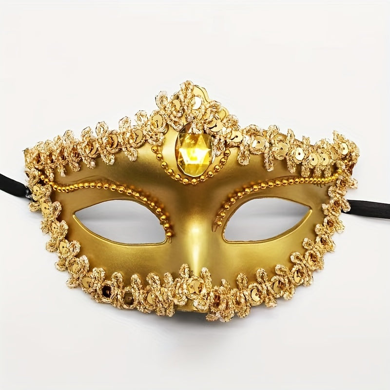 Adult European Style PVC Masquerade Mask with Lace Detailing Half Face Solid Color