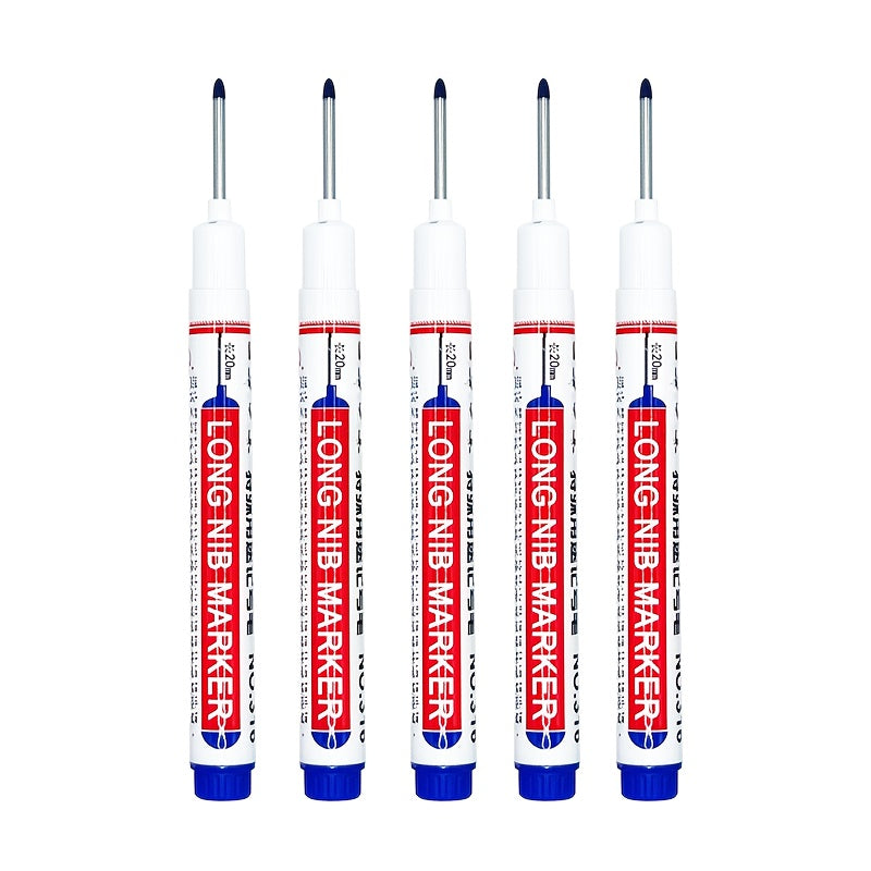 5 ta suv o'tkazmaydigan marker qalamlar, yog'och ishlari, qurilish va hunarmandchilik uchun uzun uchlari bilan. Yog'och, plastik, shisha, metall va sun'iy charmda ko'p qirrali foydalanish uchun o'rtacha nuqta. Noyob dizayn va