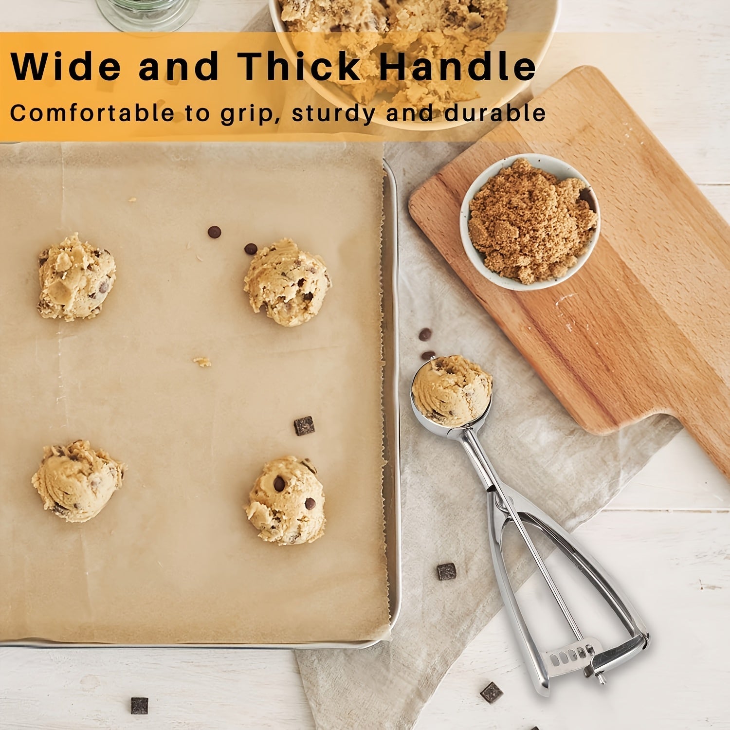 Set of 2 Stainless Steel Ice Cream Spoons with Trigger Release for Serving and Baking