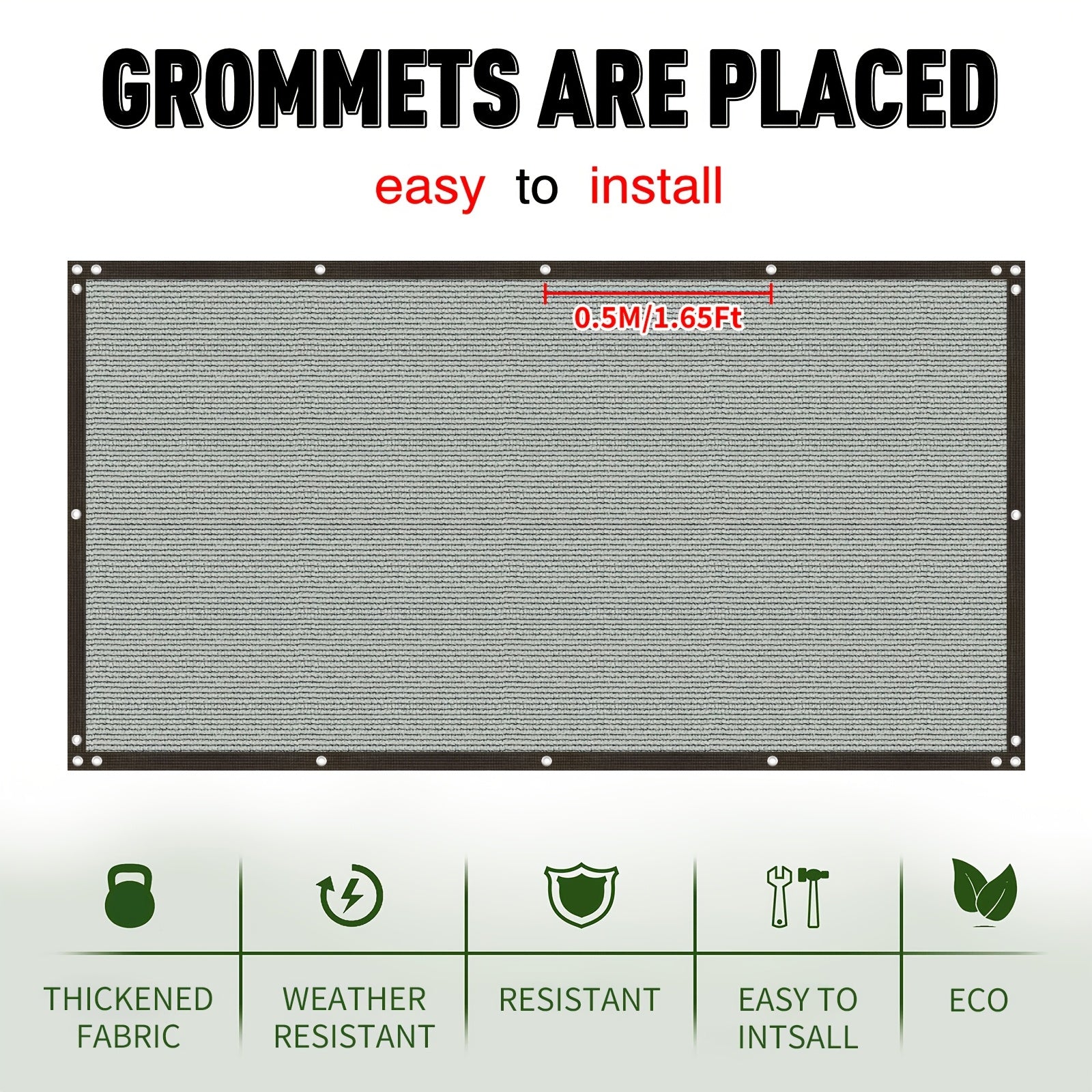 Pantalla de privacidad para exteriores de uso pesado, protección UV, cubierta de sombra con ojales, gris