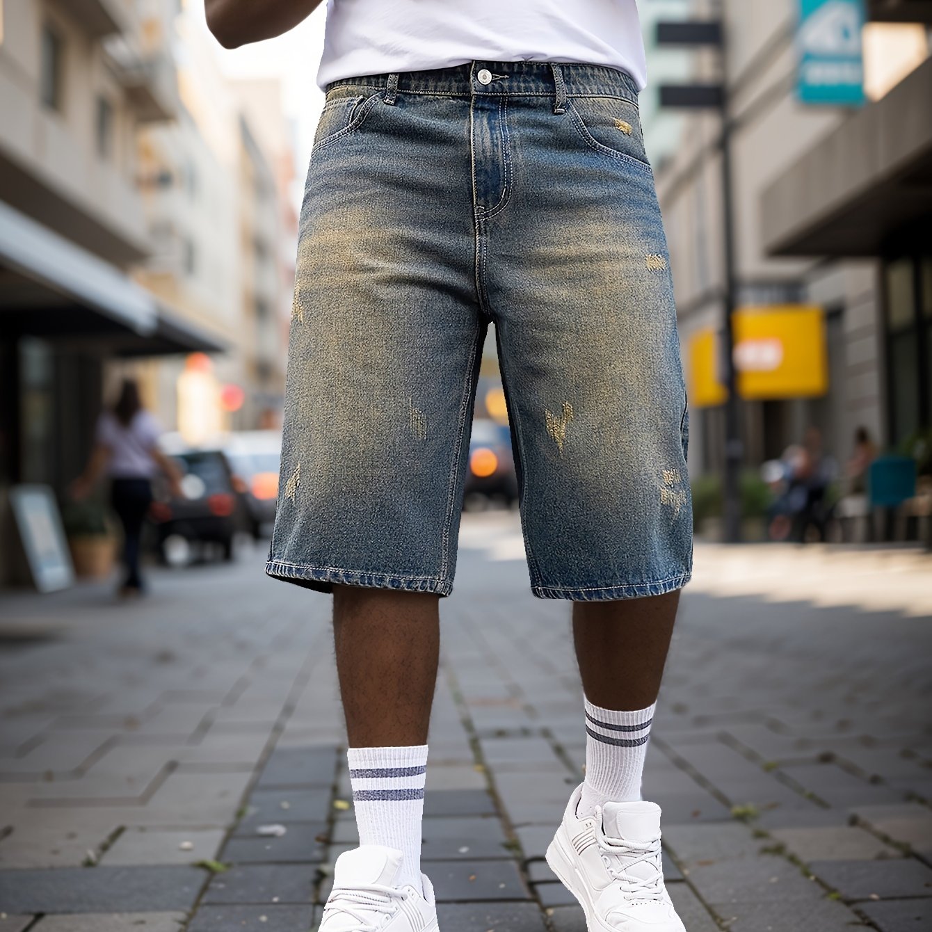 Men's Plus Size Cotton Denim Shorts with Pockets Casual Summer Fashion