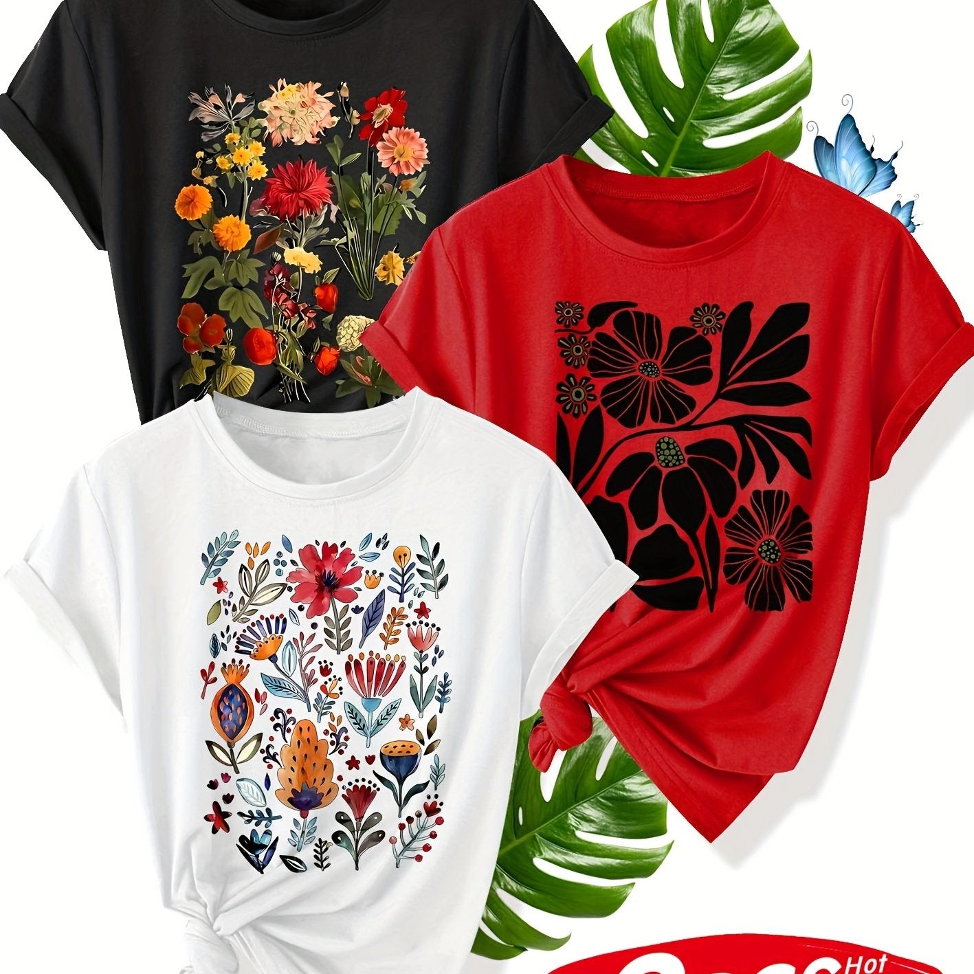 Women Floral Pattern Short Sleeve T-Shirt Summer Casual Top Multiple Colors