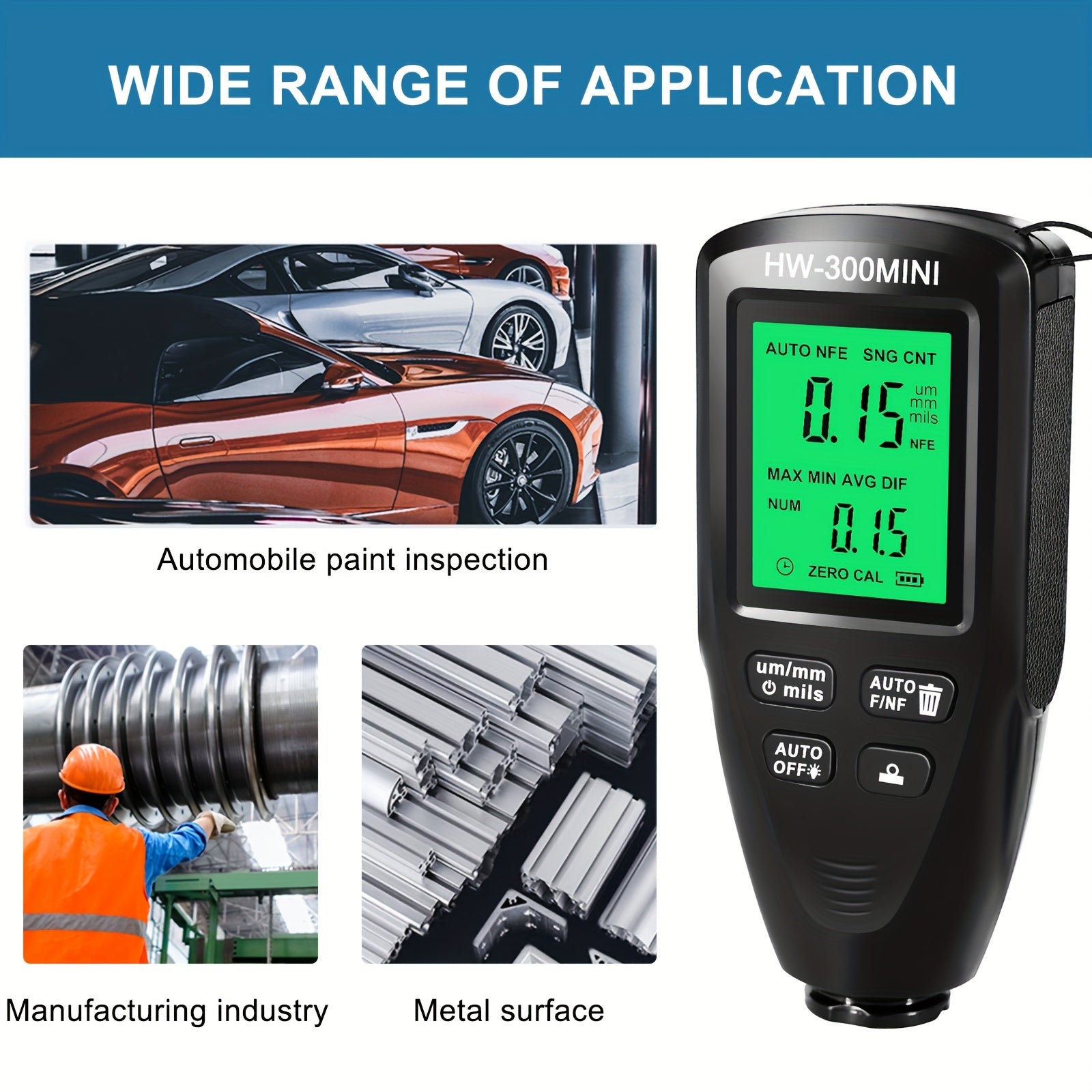 Automotive Paint Thickness Gauge High Accuracy ABS Display Auto Substrate Identification