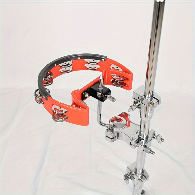 Premium Double Row Jingle Bell Tambourine with Stand Red Black Noise-Reducing Polymer Edge