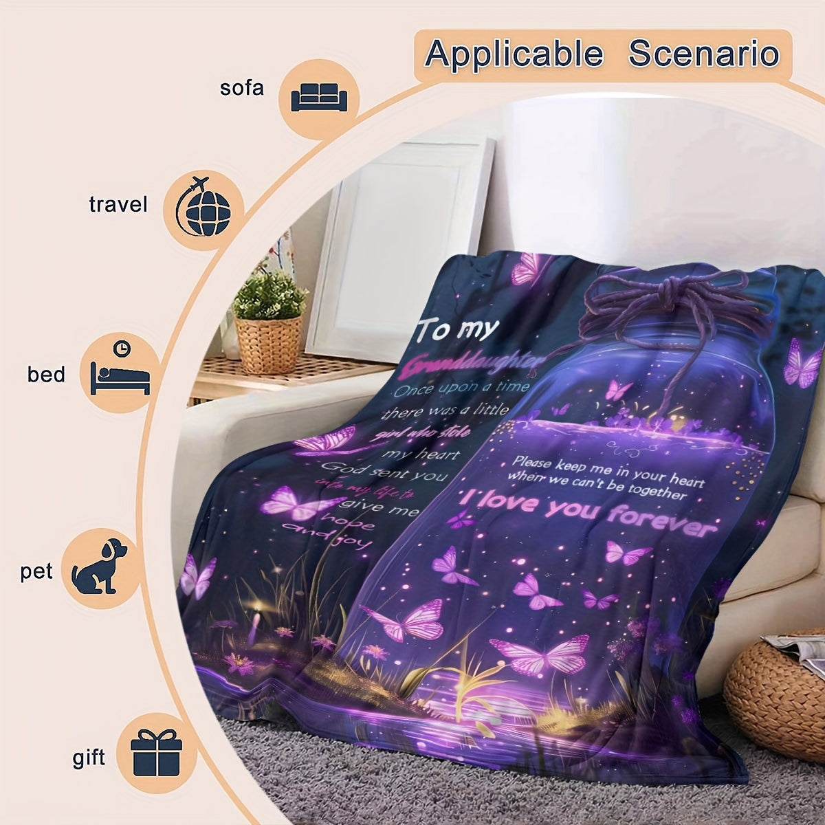 Asian-Inspired Fleece Blanket with Butterfly Print for All Seasons