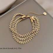 Golden Multi-Layer Chain Bracelet for Women with Wheat Ear Design for Parties