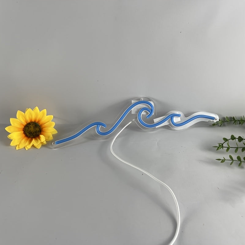 Moviy to'lqin Neon belgisi devor bezak uchun USB bilan quvvatlanadigan sozlanadigan yorqinlik va tugma boshqaruvi bilan