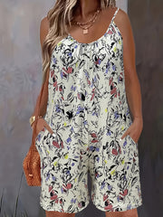Plus Size Women's Floral Print Sleeveless Jumpsuit with Pockets