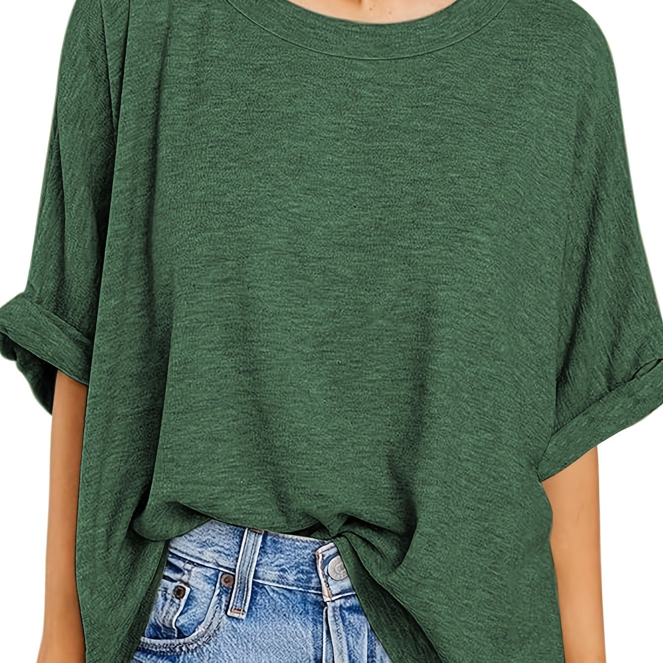 Plus Size Black Loose Fit Women'S T-Shirt Casual Short Sleeve Top