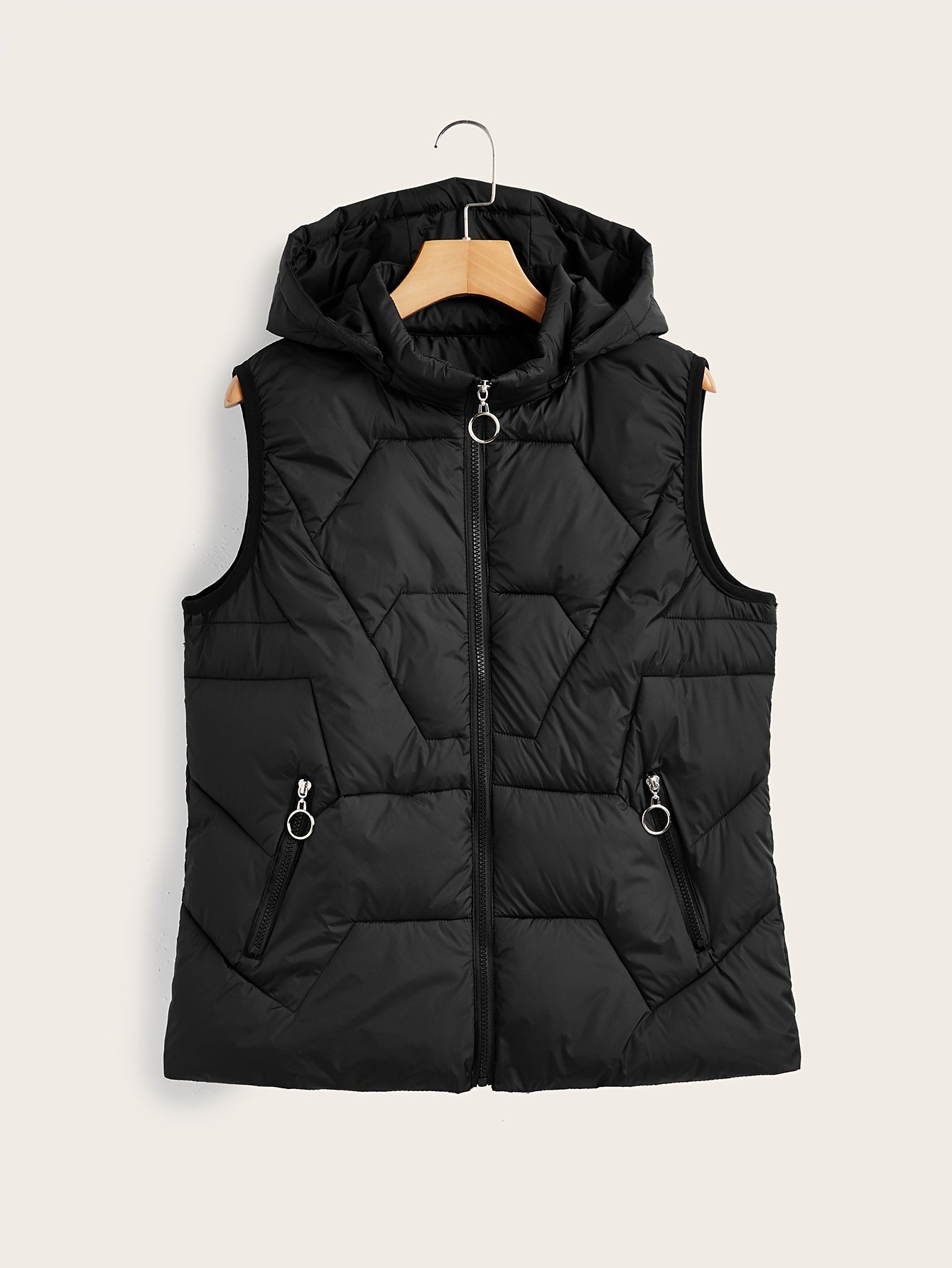 Women's Sleeveless Hooded Zip-Up Vest Coat Solid Winter Outerwear