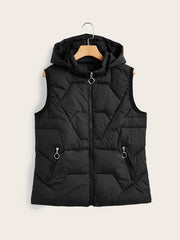 Women's Sleeveless Hooded Zip-Up Vest Coat Solid Winter Outerwear