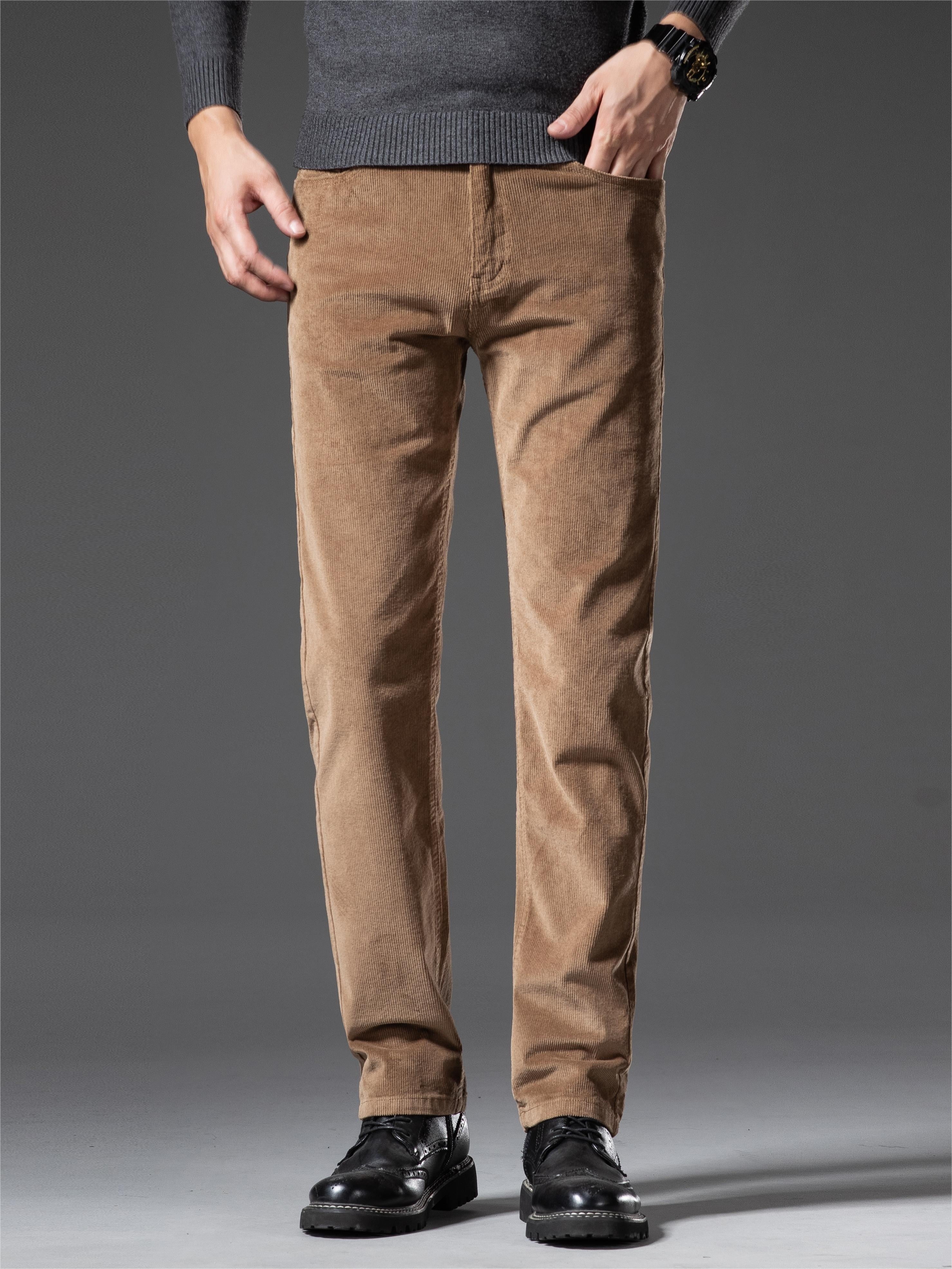 Pantalones de pana de corte ajustado para hombre, otoño e invierno, color sólido, mezcla de algodón, bordado
