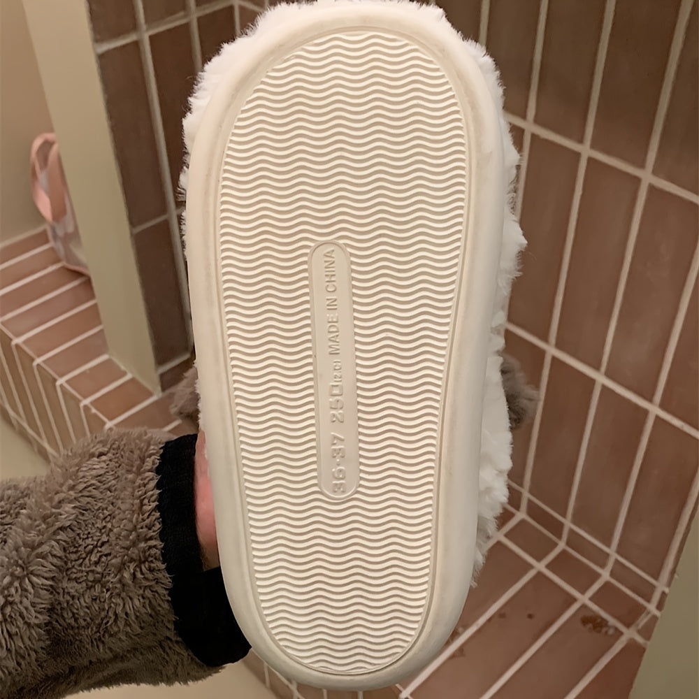 Winter Plush Slip-On Dog Slippers for Women and Men Cozy Faux Fur Lining