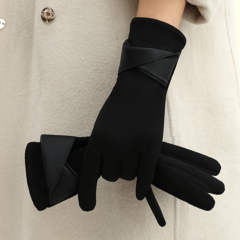 Women's Touchscreen Fleece Lined Gloves with Bowknot Design