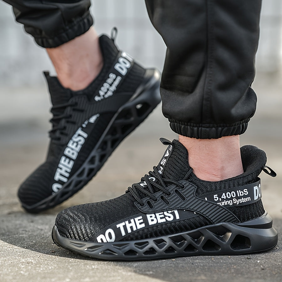 Women's Breathable Mesh Safety Shoes Anti-Smash Steel Toe Black Work Footwear