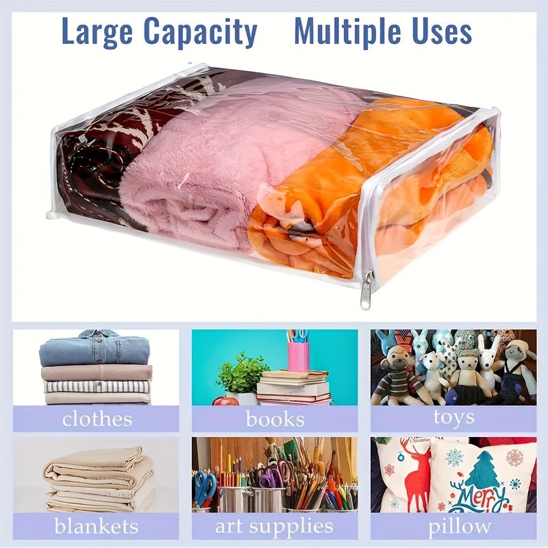 6-Pack Transparent Zippered Storage Bags for Organizing Clothes Bedding and Household Items