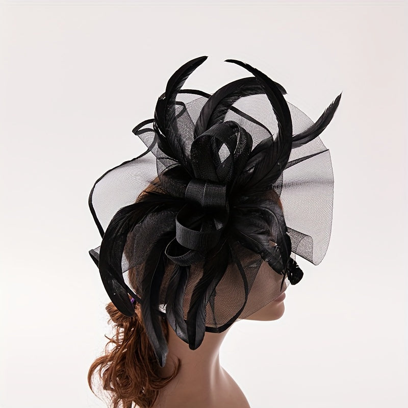 Red Feather Mesh Fascinator Headband for Weddings and Tea Parties