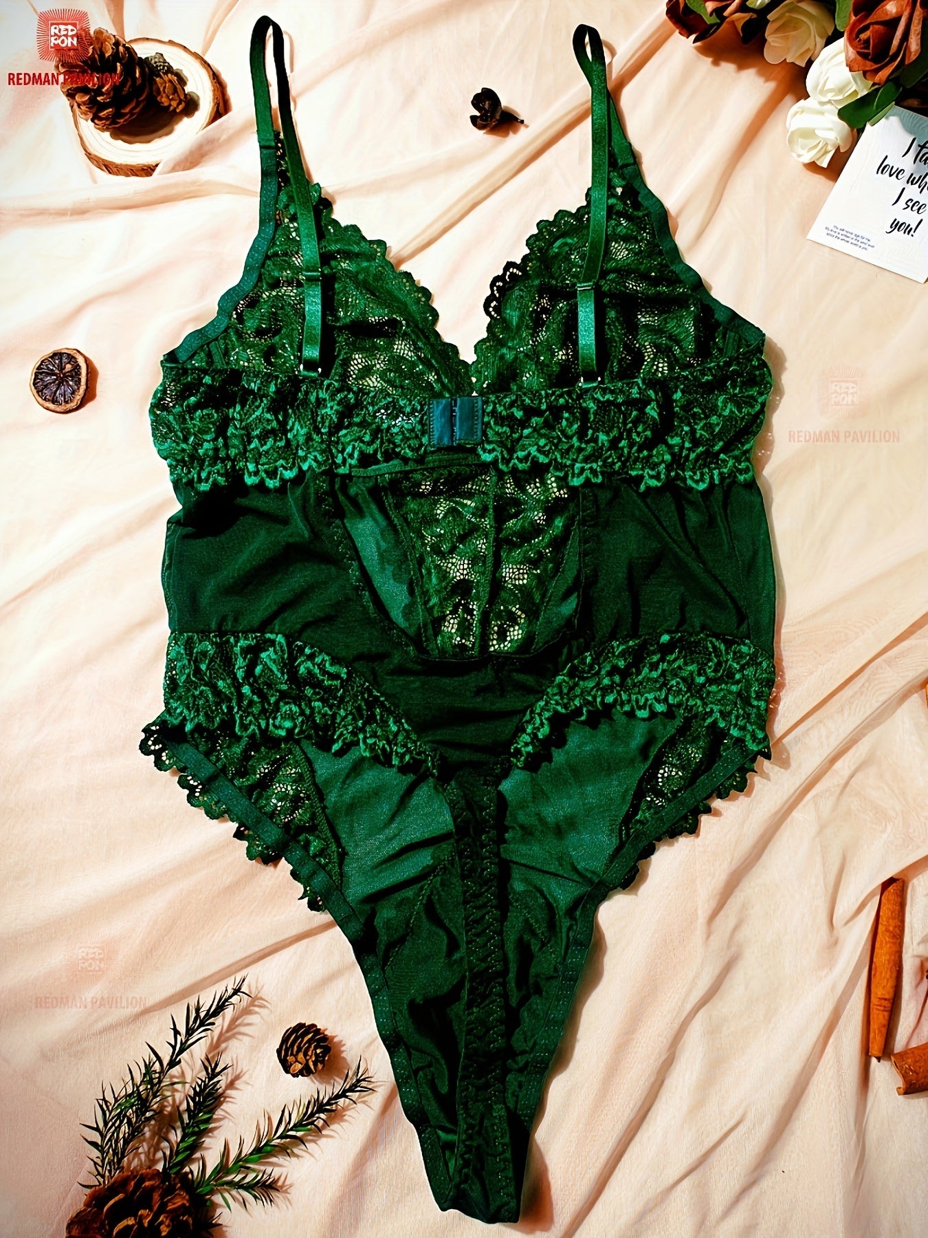 Женский кружевной боди с цветочным узором, с вырезом «сердце» и открытой спиной, зелёный, монокоррект