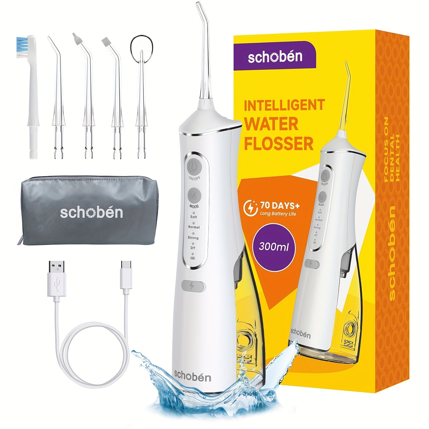 Hilo dental inalámbrico portátil, limpiador de dientes recargable, depósito de 300 ml