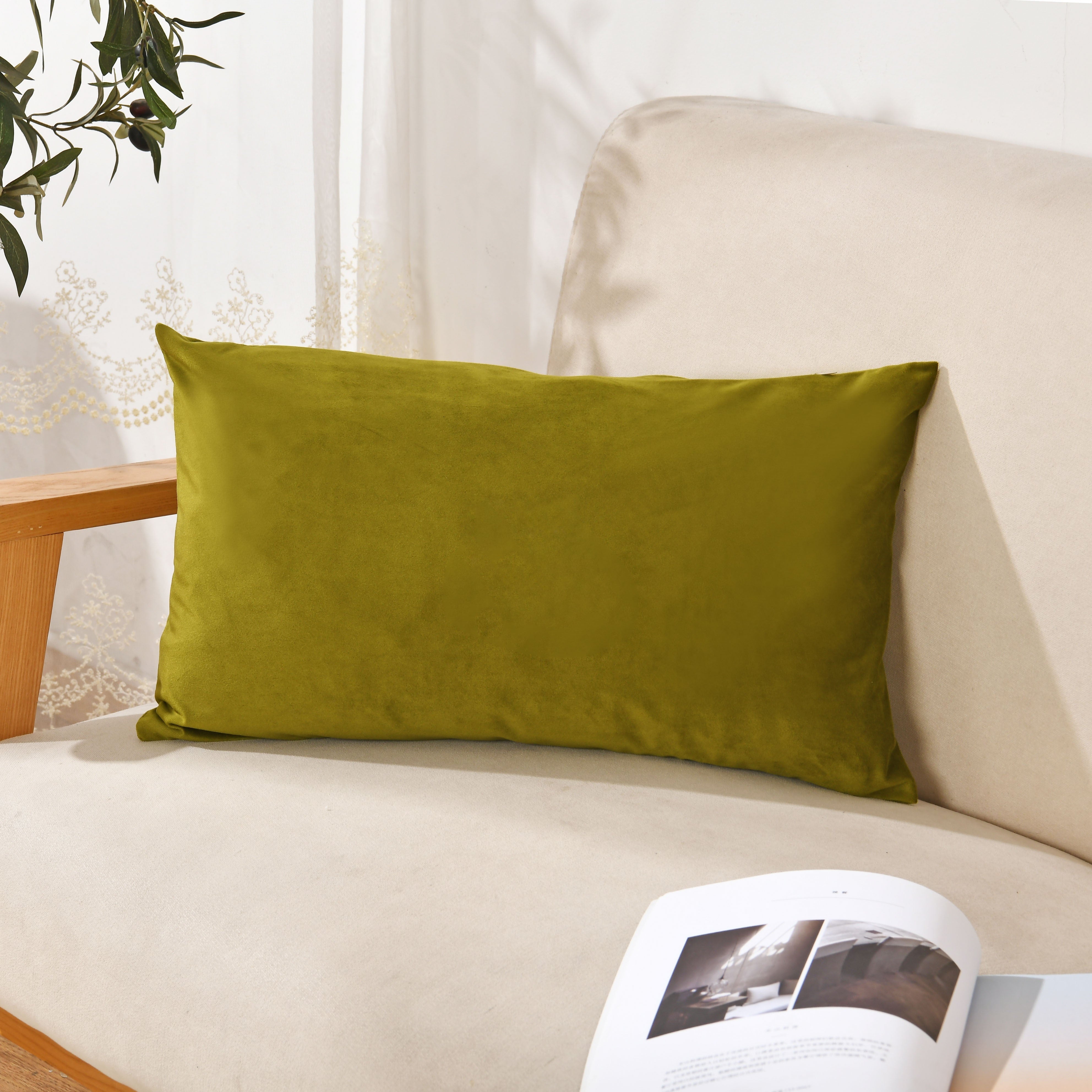 Velvet Throw Pillow Cover in Navy Blue Yellow-Green Orange Polyester Zipper Closure for Living Room Bedroom