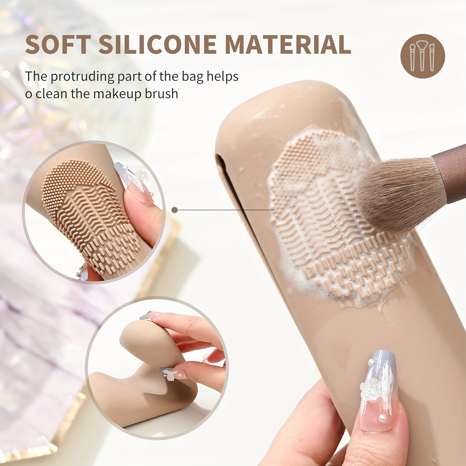 Beige Silicone Travel Makeup Brush Holder Waterproof Magnetic Closure Organizer
