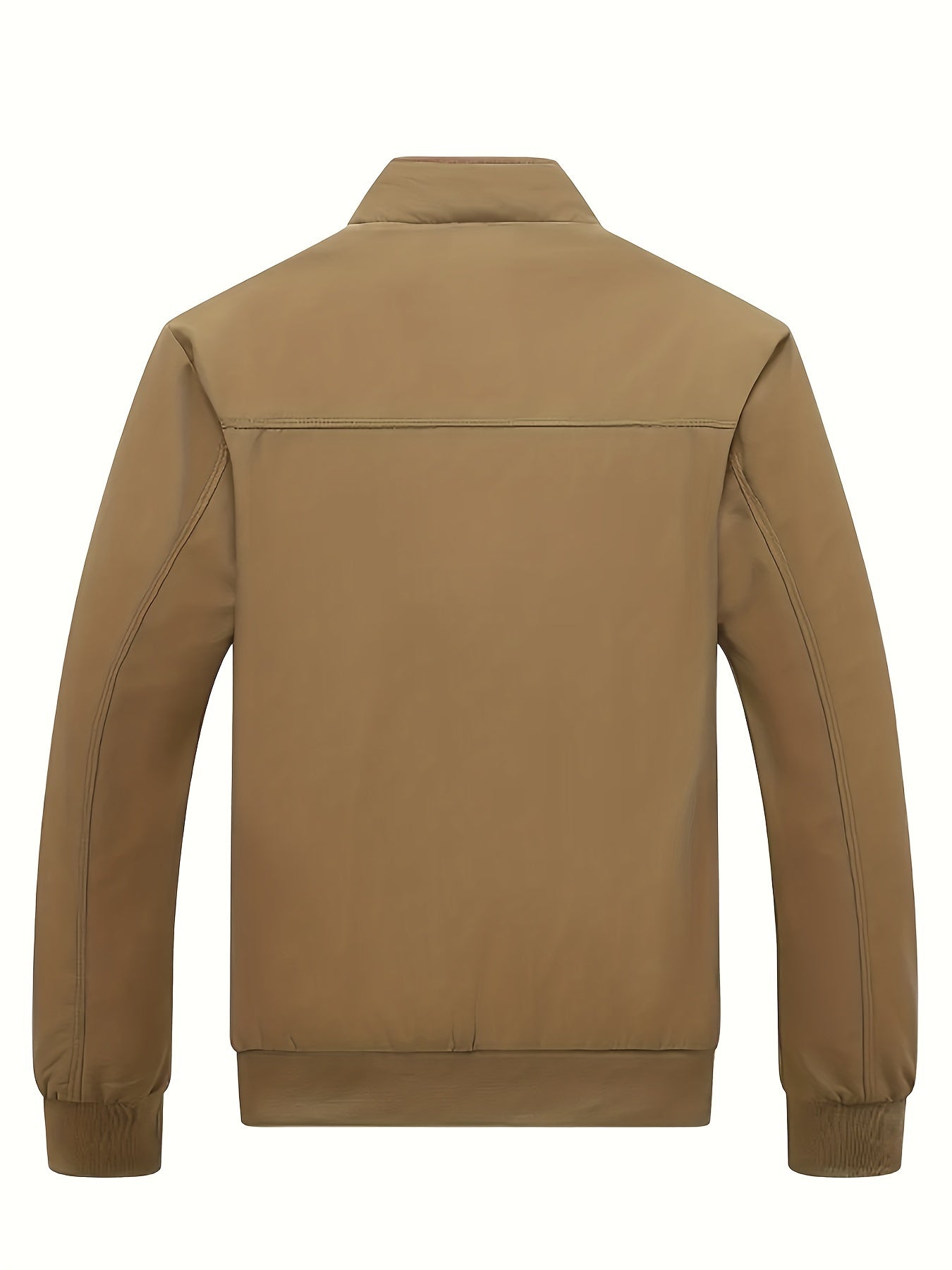 Men's Casual Polyester Fleece Jacket with Zipper Pockets Lapel Collar Windproof Regular Fit