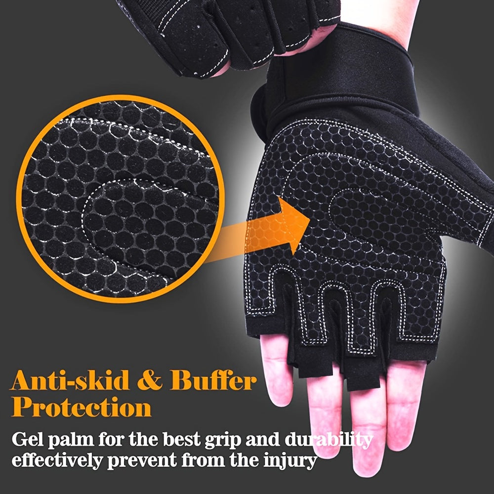Unisex Polyurethane Gel Padded Fingerless Gloves Anti-Skid Compression