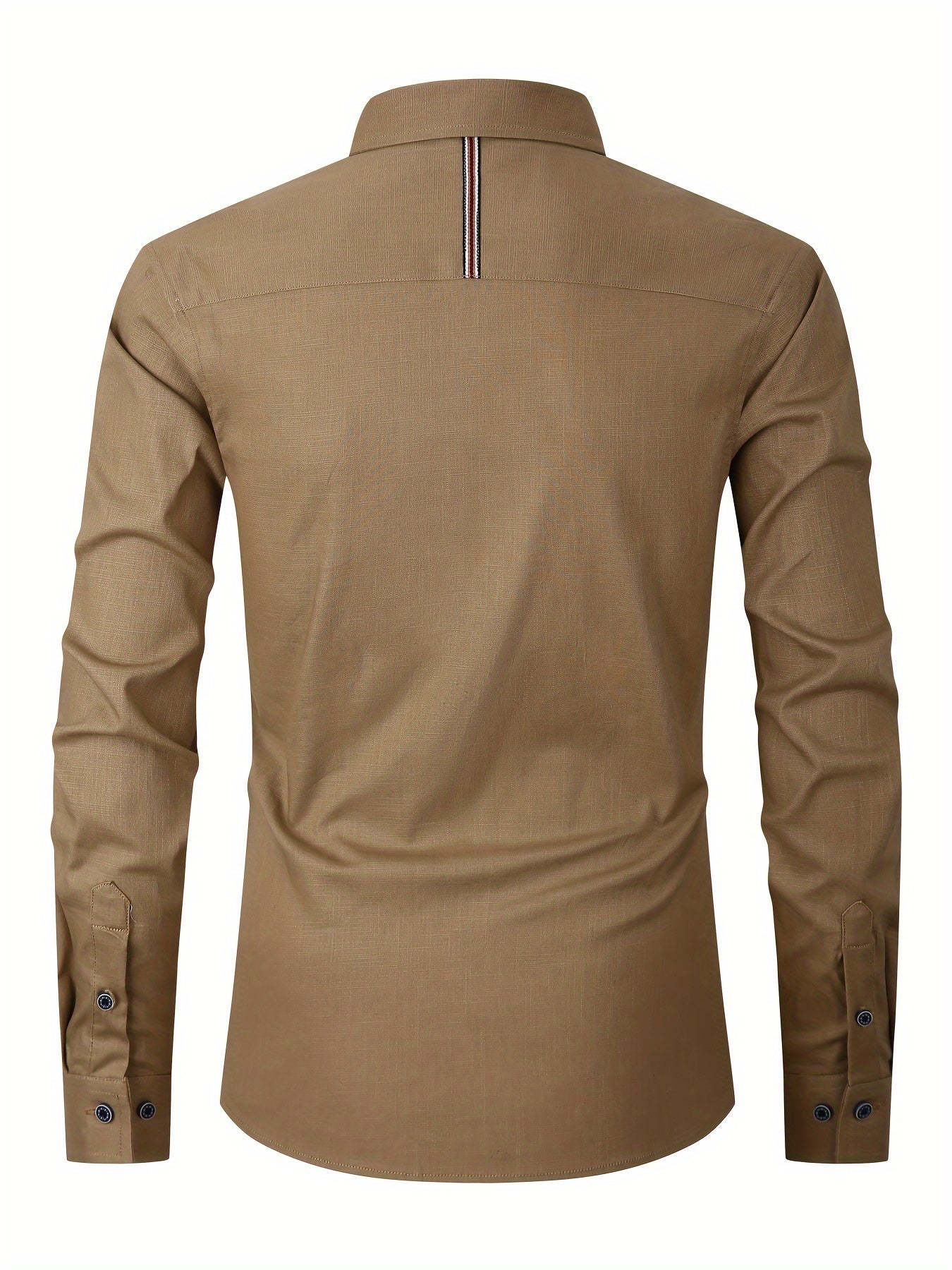 Men's Cotton Solid Long Sleeve Button Up Shirt for Casual Outdoor Wear