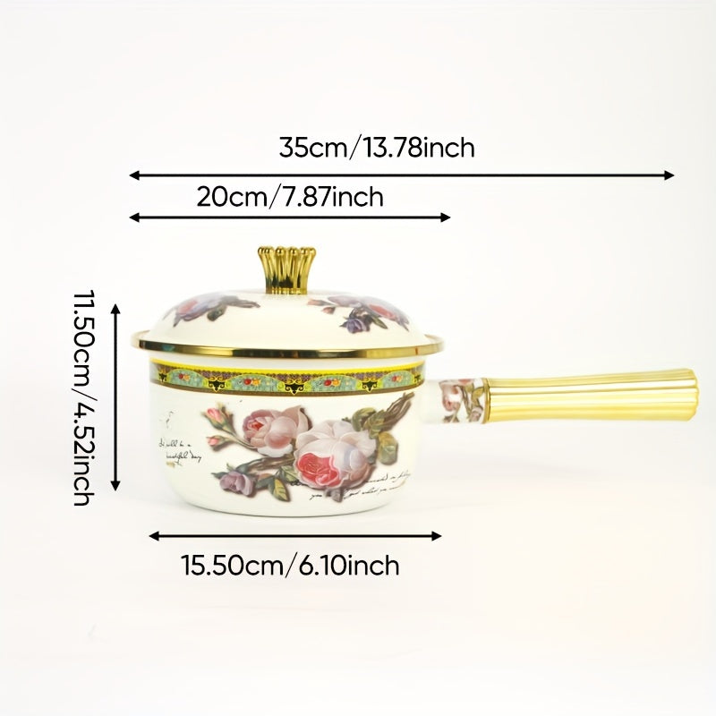 Induksiyaga mos sut qozoni, oltin tutqichi va emal qoplamasi bilan, sho'rva, guruch va jo'xori tayyorlash va xizmat ko'rsatish uchun ajoyib - mukammal oshxona sovg'asi.