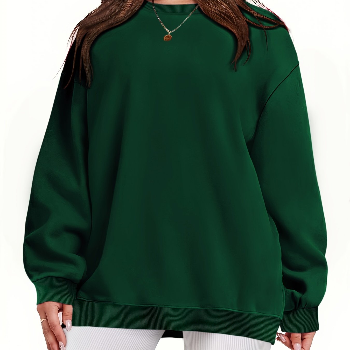 Plus Size Women's Solid Long Sleeve Crew Neck Sweatshirt Casual Fall Spring