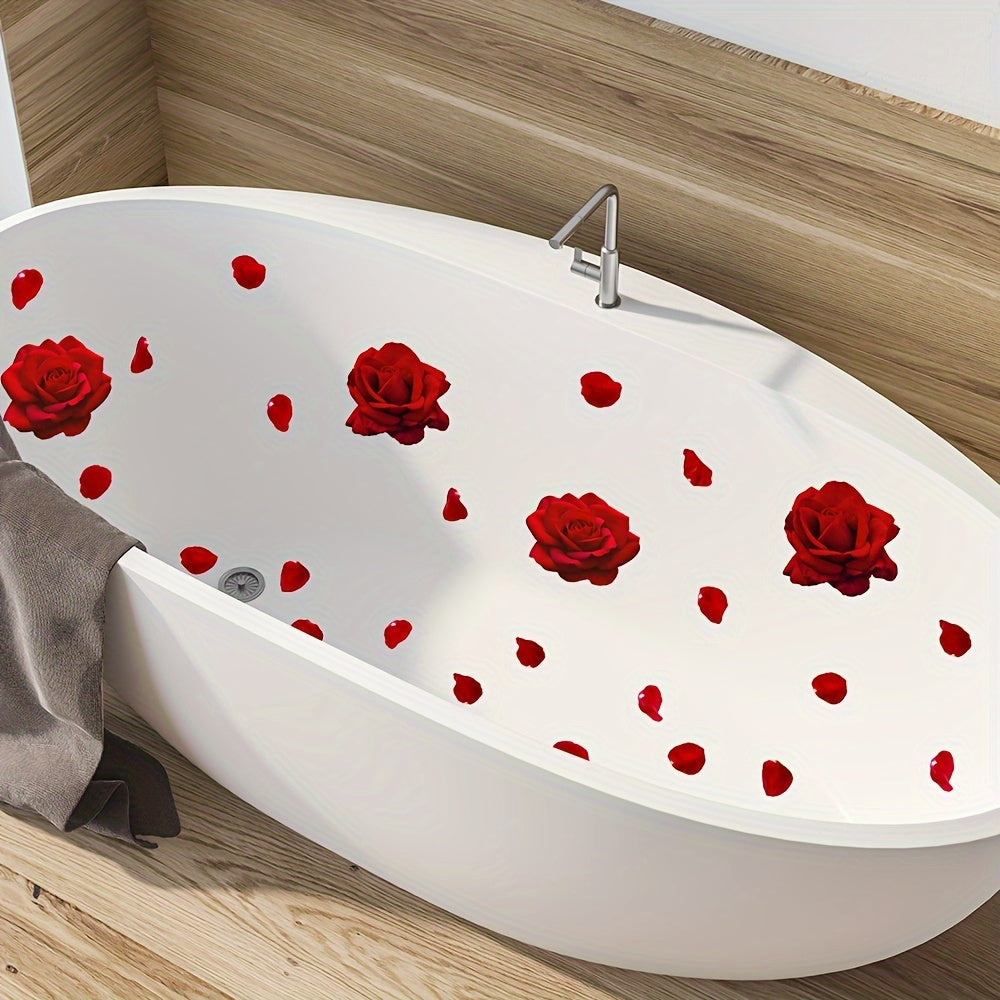 6pcs Rose Petal Pattern Bathtub Appliques for Valentine's Day Home Decor