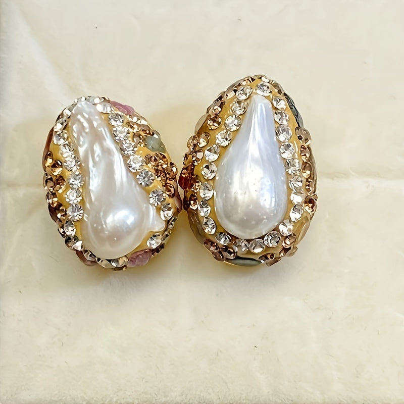 "Vintage Boho Freshwater Pearl Stud Earrings, Czech Kristallari va 925 Sterling Silver Postlar bilan - Har kuni kiyish yoki sovg'a berish uchun ideal"