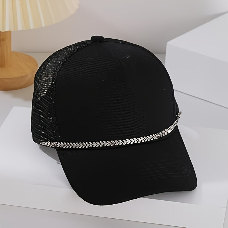 3-Piece Baseball Cap Set with Artificial Pearl Turquoise and Stainless Steel Chains for Parties and Daily Wear
