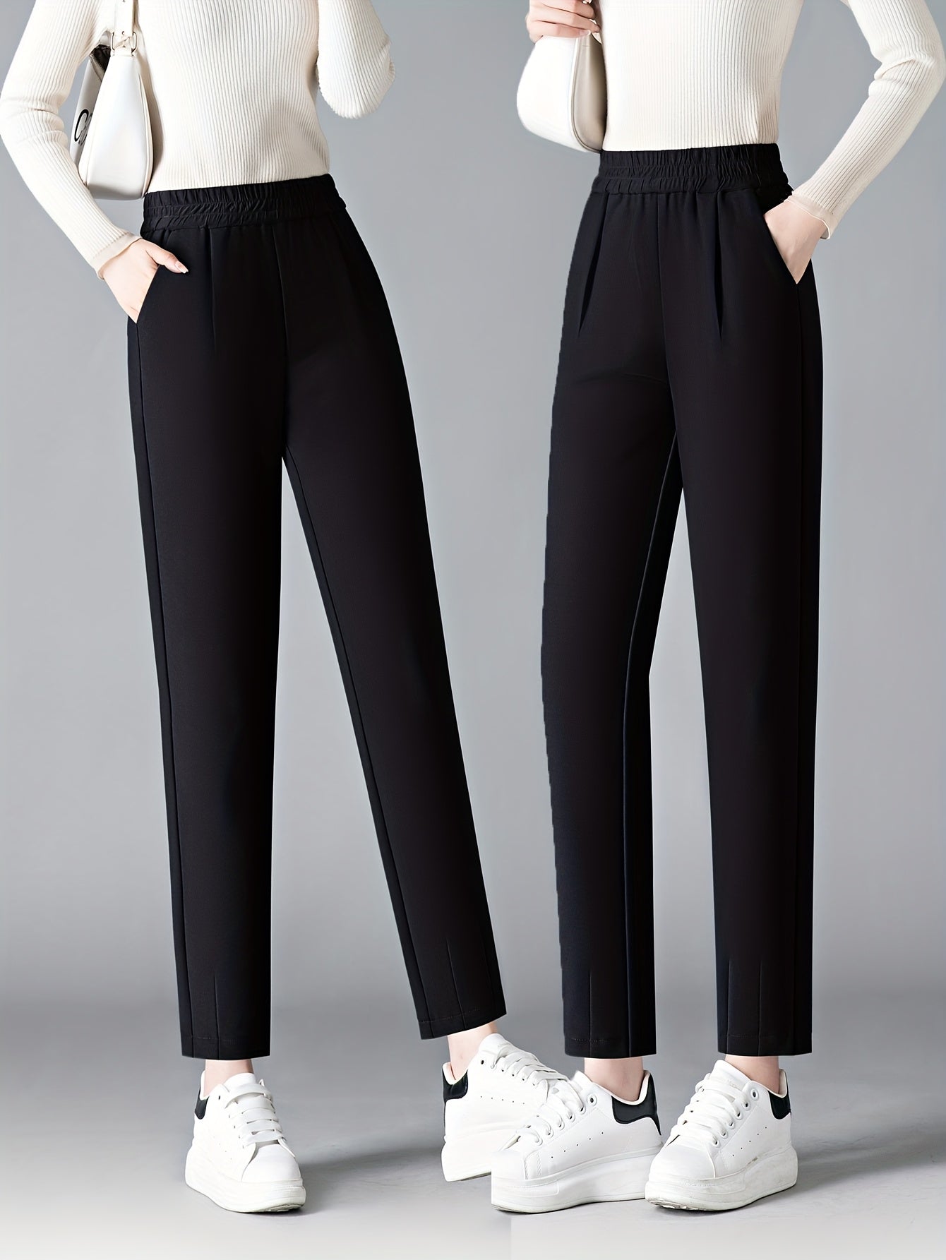 Women's Slimming Plus Size Knit Harem Pants Elastic Waist All-Season