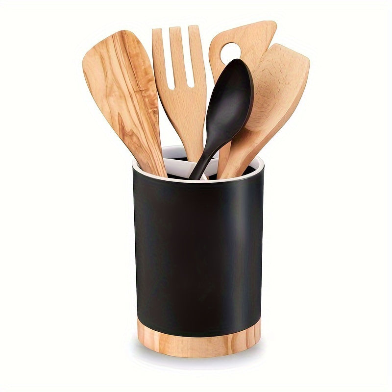 Durable 3-Compartment Plastic Kitchen Utensil Holder with Removable Dividers