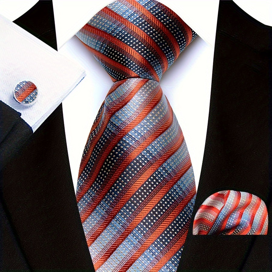 Men's Plaid Pattern Tie Pocket Scarf Cuff Set for Suits Gift