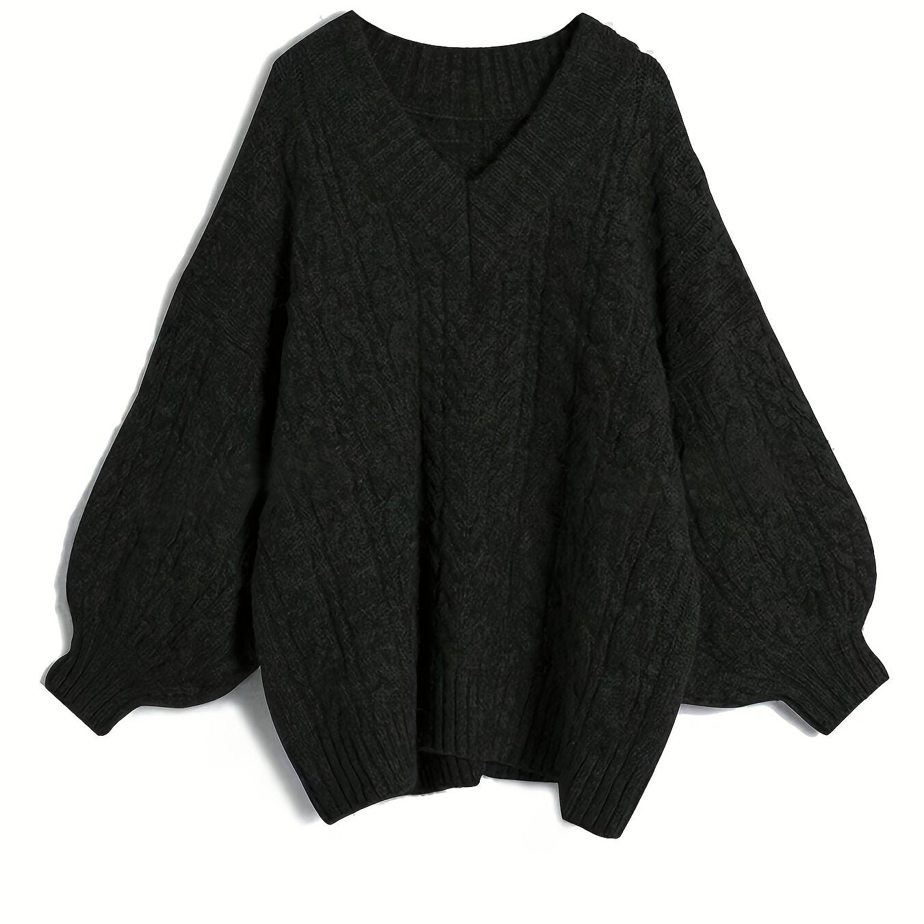 Women's V-Neck Cable Knit Sweater Fall Winter Long Sleeve Solid Color Polyester Stretch Pullover