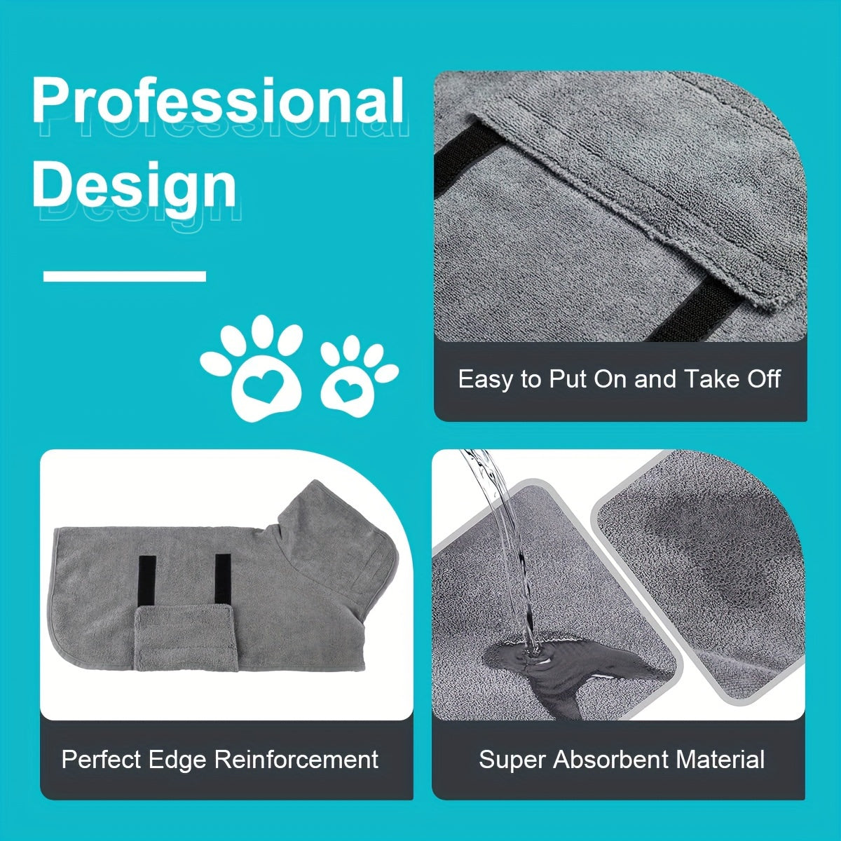 Dog Bathrobe Towel with Magic Sticker for Small Medium Large Dogs and Cats Quick-Drying Super Absorbent