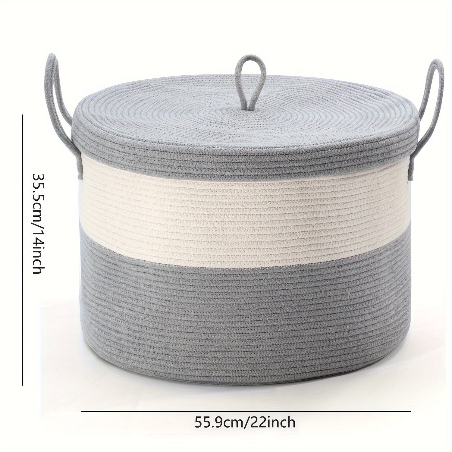 Large Rope Woven Storage Basket for Kids Toys Blankets Laundry Gray White 55cm