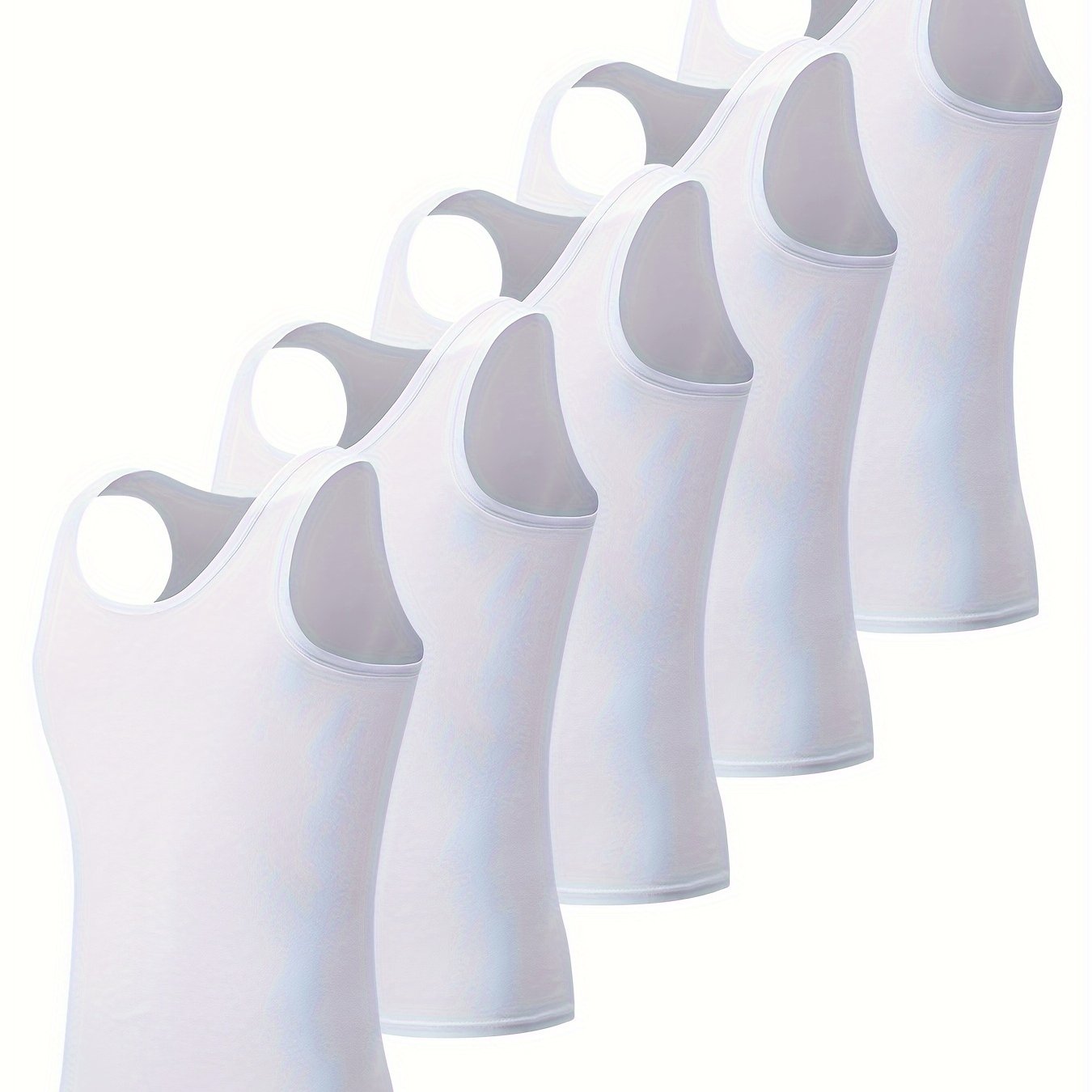 Men's White Cotton Tank Tops Set of 5 Athletic Casual Sleeveless Shirts