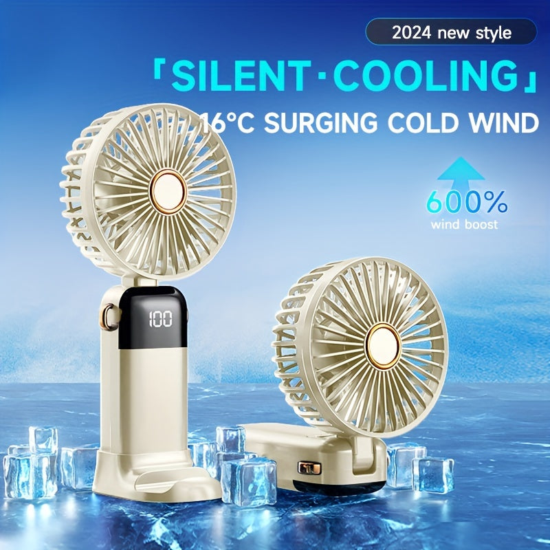 Mini USB Rechargeable Handheld Fan with 5 Speed Settings and Digital Display