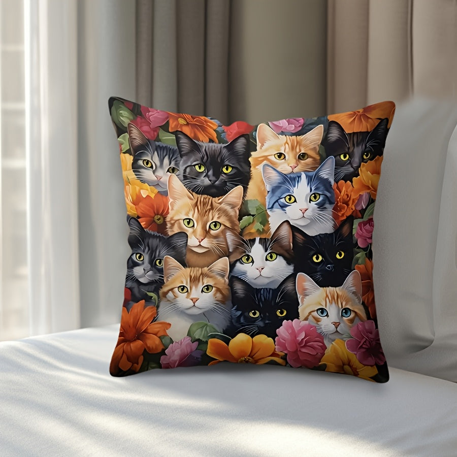 Glam Style Polyester Throw Pillow Cover with Kitten Collage 44.96x44.96 cm Decorative Cushion Case with Zipper