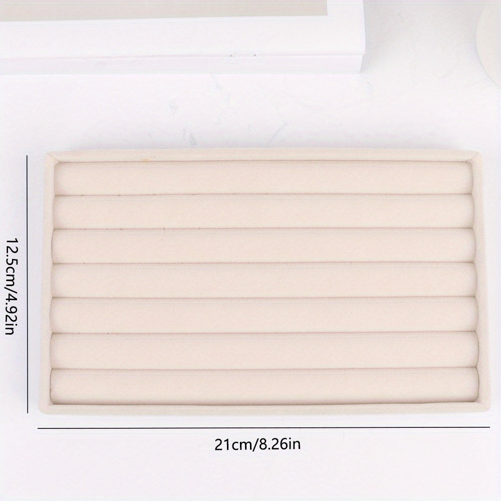 Beige Velvet Jewelry Organizer Tray for Earrings Rings and Accessories Storage