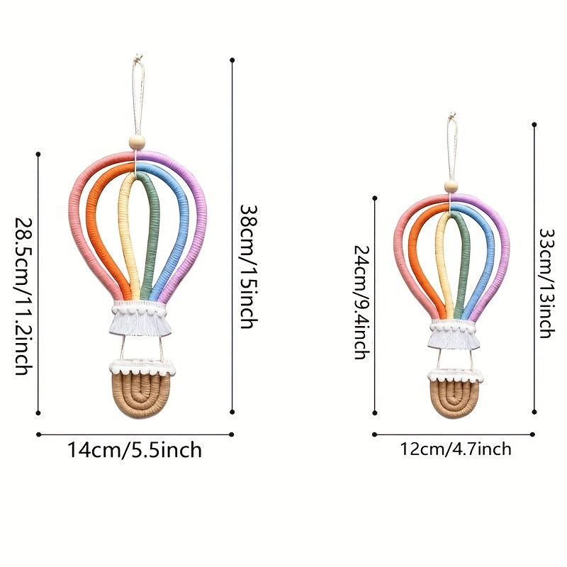 Nordic Style Hanging Wall Decor Ornament Woven Rainbow Hot Air Balloon for Wall Art